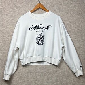Abercrombie & Fitch White Oversized Crop Sweatshirt soft af tennis preppy LARGE